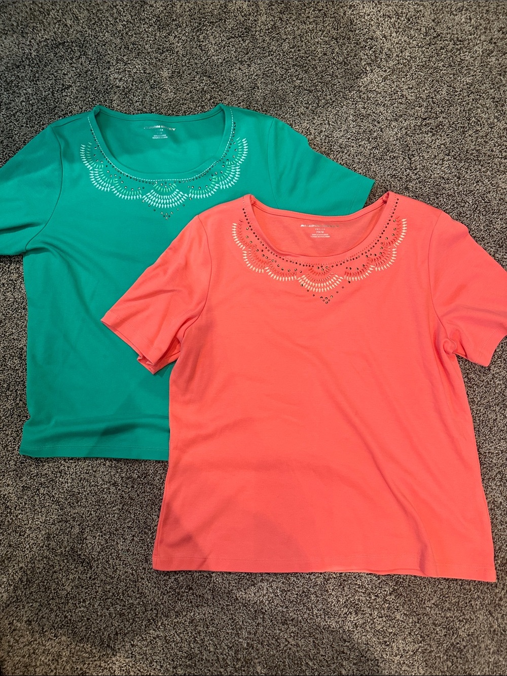 Lot of 2 Allison Daley Embellished Scoop Neck Top Petite M Shirts.